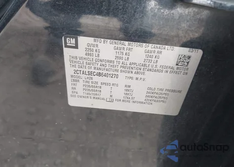 2011 GMC Terrain Sle-2 из США, поврежденный, VIN 2CTALSEC4B6401270